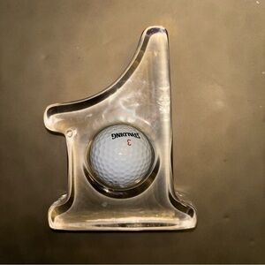 Clear Glass Number One Sculpture with Golf Ball